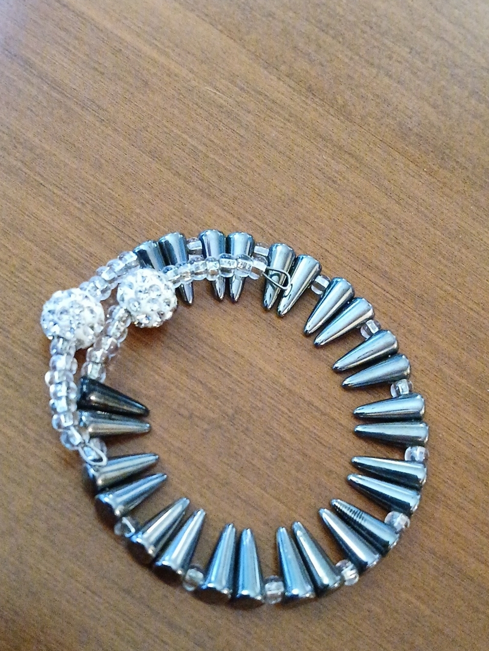 Silver Spike Beaded Stretch Bracelet - Women Jewelry
